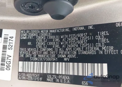 2007 Toyota Sienna Le from USA, damaged, VIN 5TDBK23C17S007941